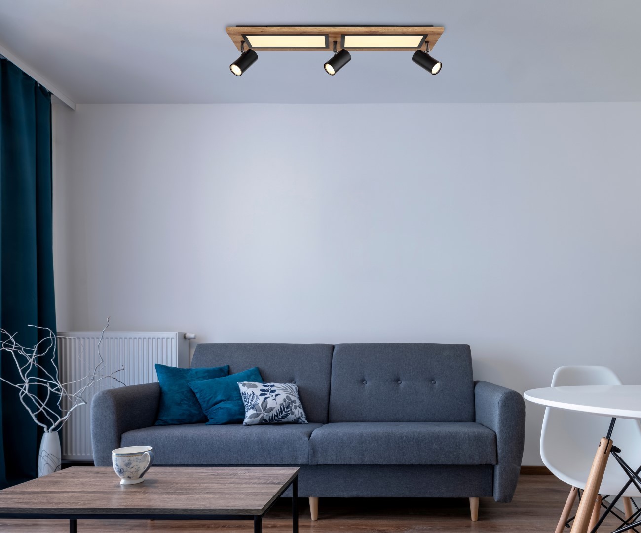 LED-Deckenleuchte - schwarz matt - Holzoptik