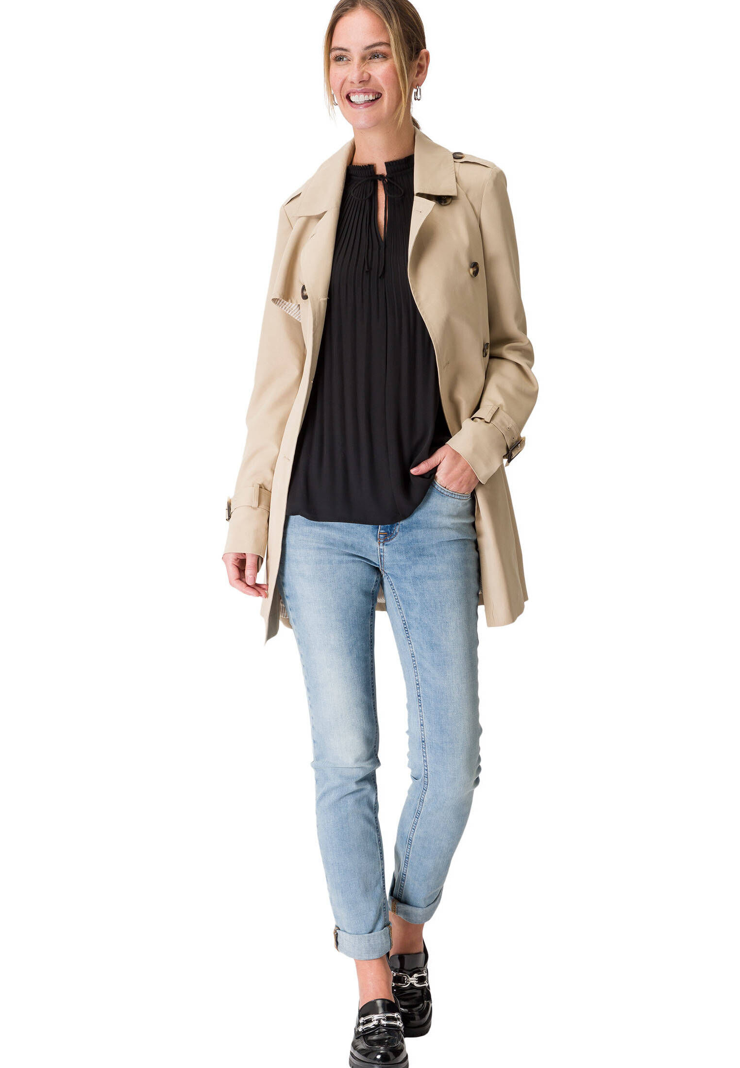 zero| Damen Bluse mit Plisseefalten