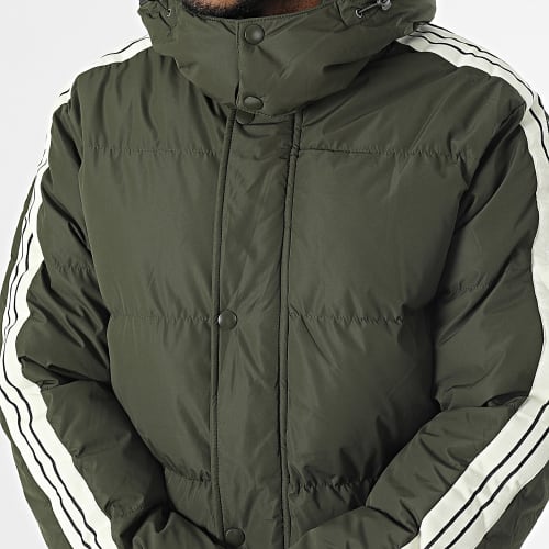 Doudoune Capuche A Bandes Vert Kaki