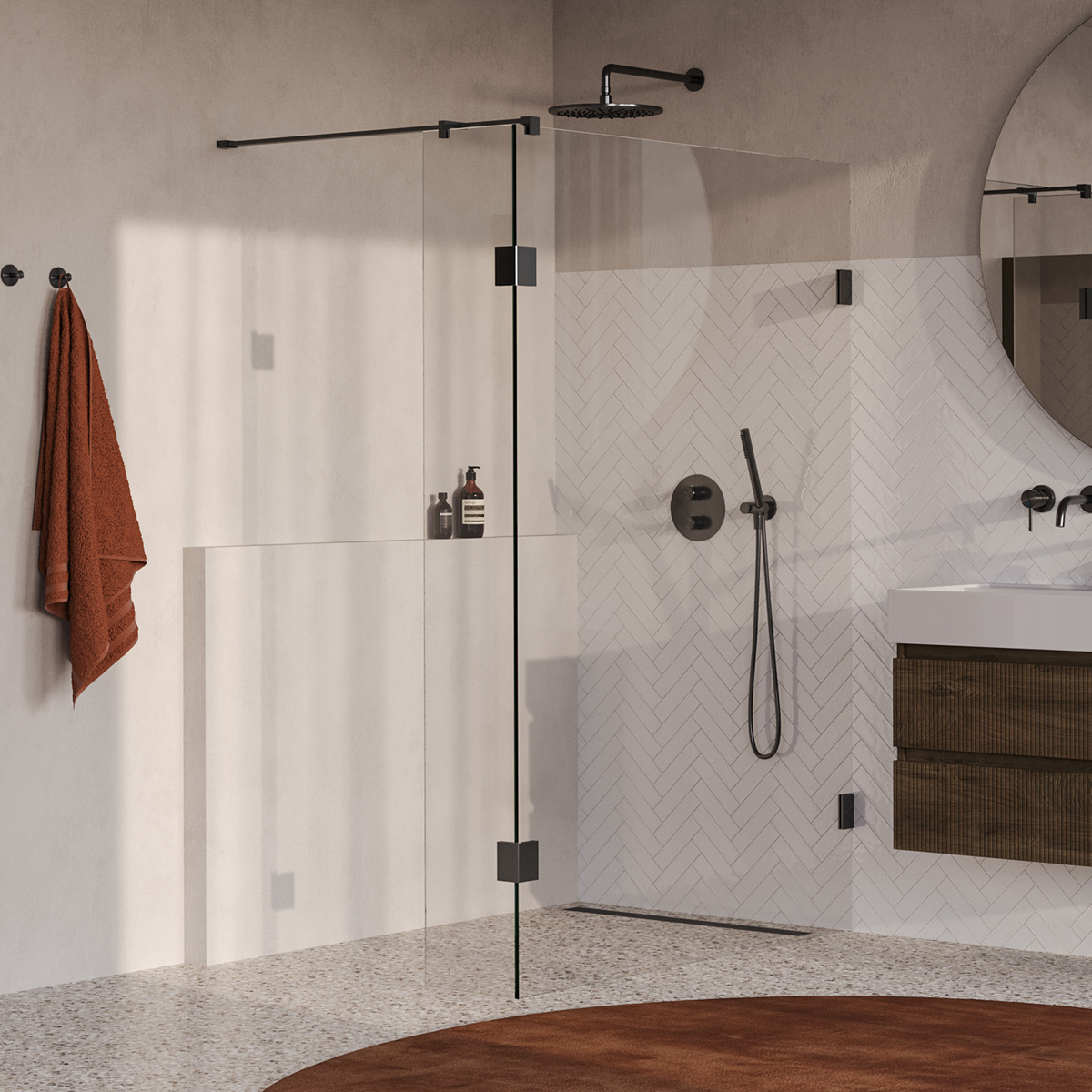 Brauer Void profielloze inloopdouche 130cm met 30cm zijwand gunmetal geborsteld PVD