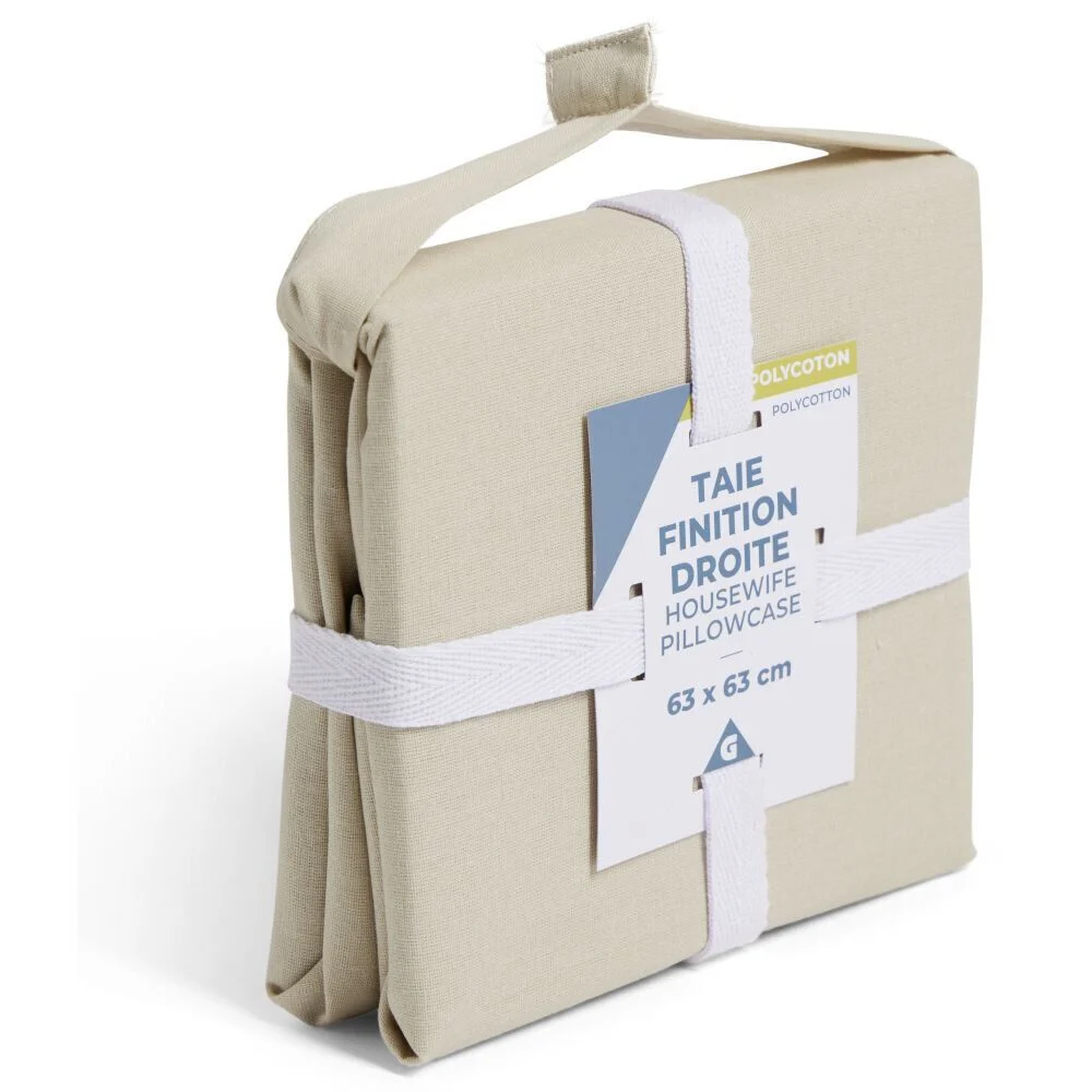 Taie d'oreiller 63x63cm polycoton finition droite beige