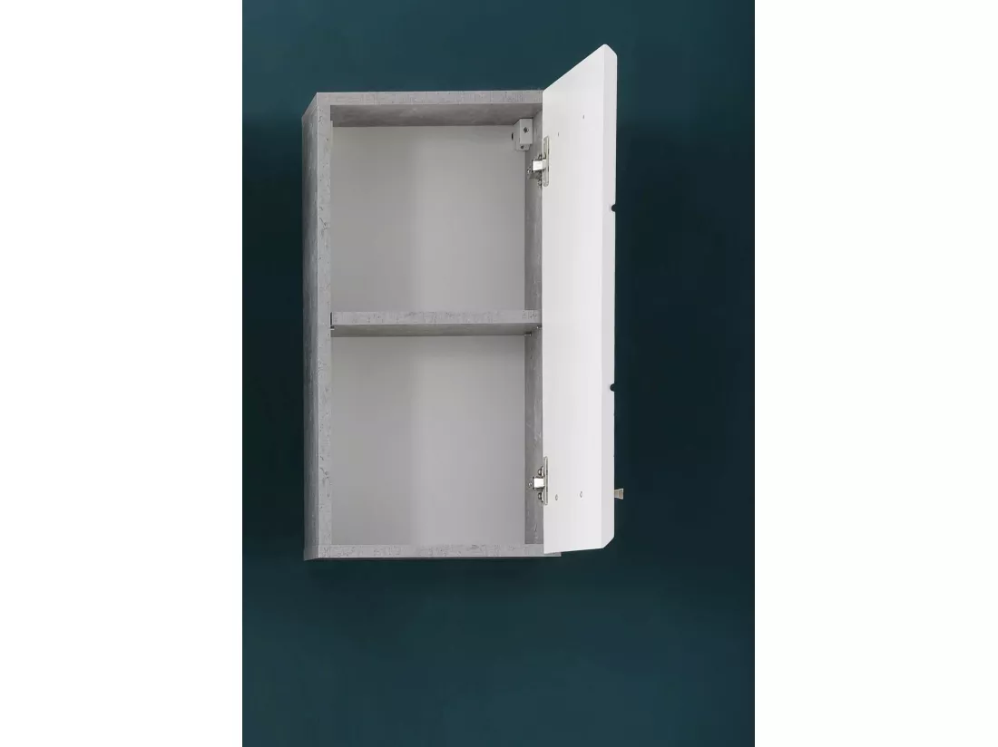 Meuble de salle de bain -Meuble haut de salle de bain en mélaminé blanc brillant-gris. L-H-P: 32-61-21cm