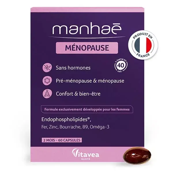 Manhaé Menopausa - Ácido Fólico, Ômega 3 - 60 Cápsulas - Tratamento de 2 meses