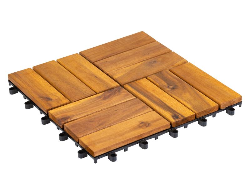COCON Balkon- und Terrassenplatten Akazie, 30 x 30 cm, 6 St Set aus 6 Holzfliesen mit 12 Lamellen in Mosaik-Optik