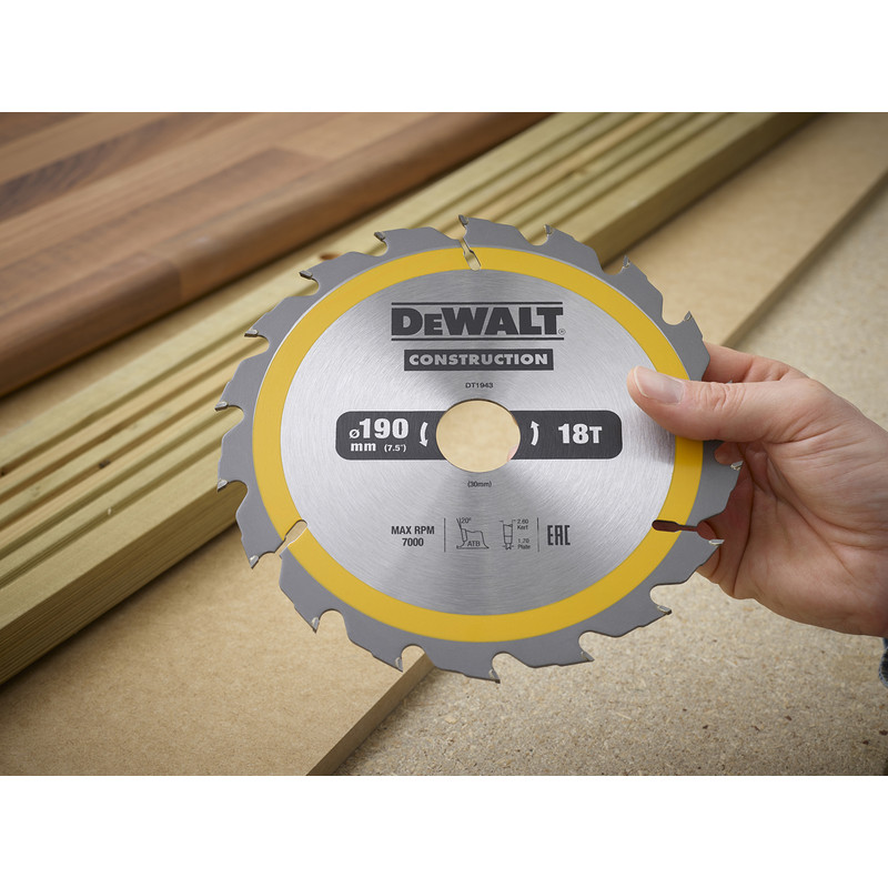 DeWALT cirkelzaagblad 190x30x2,6mm 18T DT1943-QZ