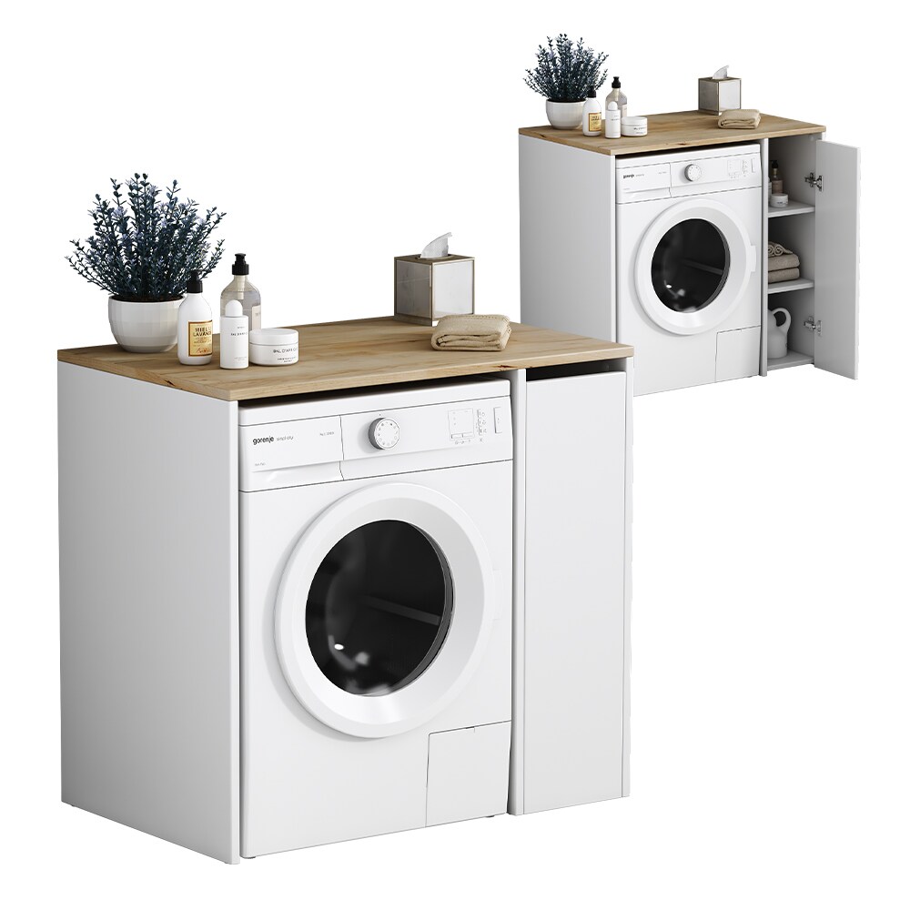 Oskar-Store Waschmaschinenschrank Viktor 93,5 x 60 cm, Eiche Weiß, Badschrank