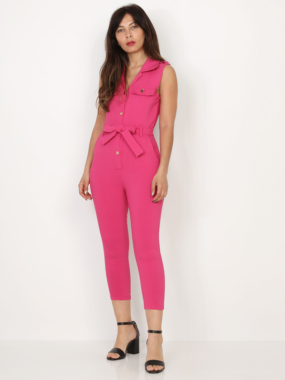 Combinaison cintrée à col chemise- Fuchsia