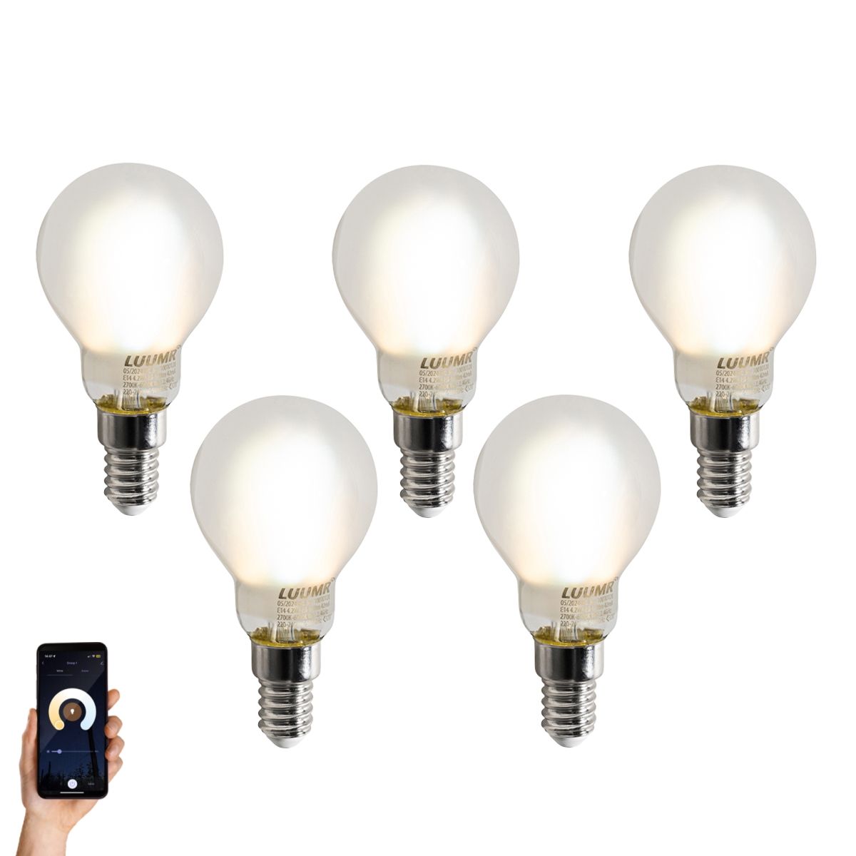 Set van 5 Smart E14  LED lampen P45 mat 4.2W 470 lm 2700-6500K