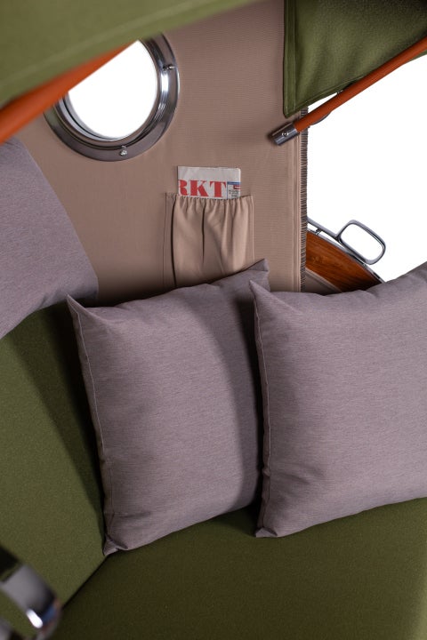 Westerland strandstoel, mahonie, patrijspoort, PE grijs, design 587