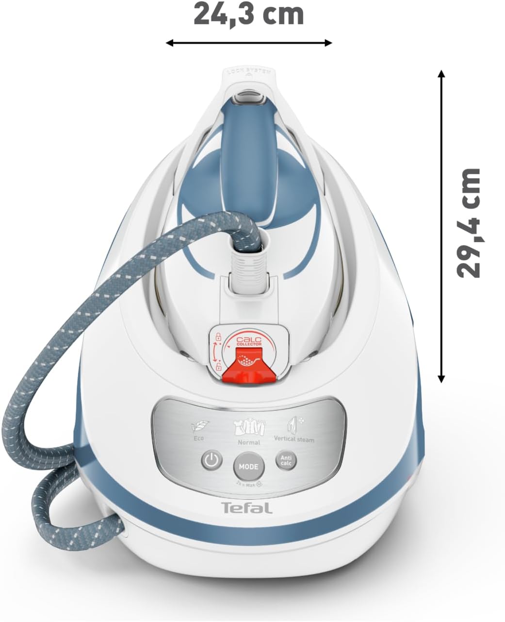 Tefal Dampfbügelstation Express Protect, leistungsstarker 7,5-Bar-Druck, Dampfstoß: 520 g/Min., 1,8 L Wassertank, Smart Temp-Technologie, Kalk-Kollektor, Bügeleisen Dampfstation, weiß/blau, SV9202