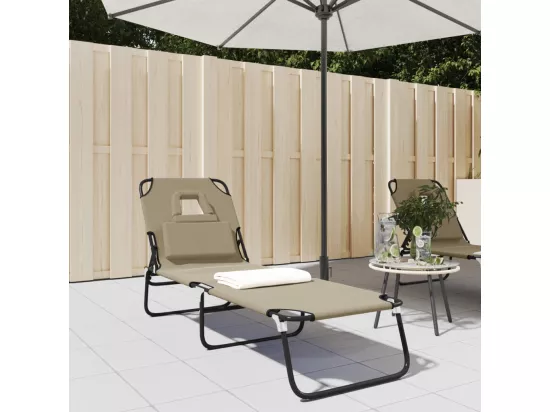 Chaise longue pliante taupe tissu oxford acier enduit de poudre