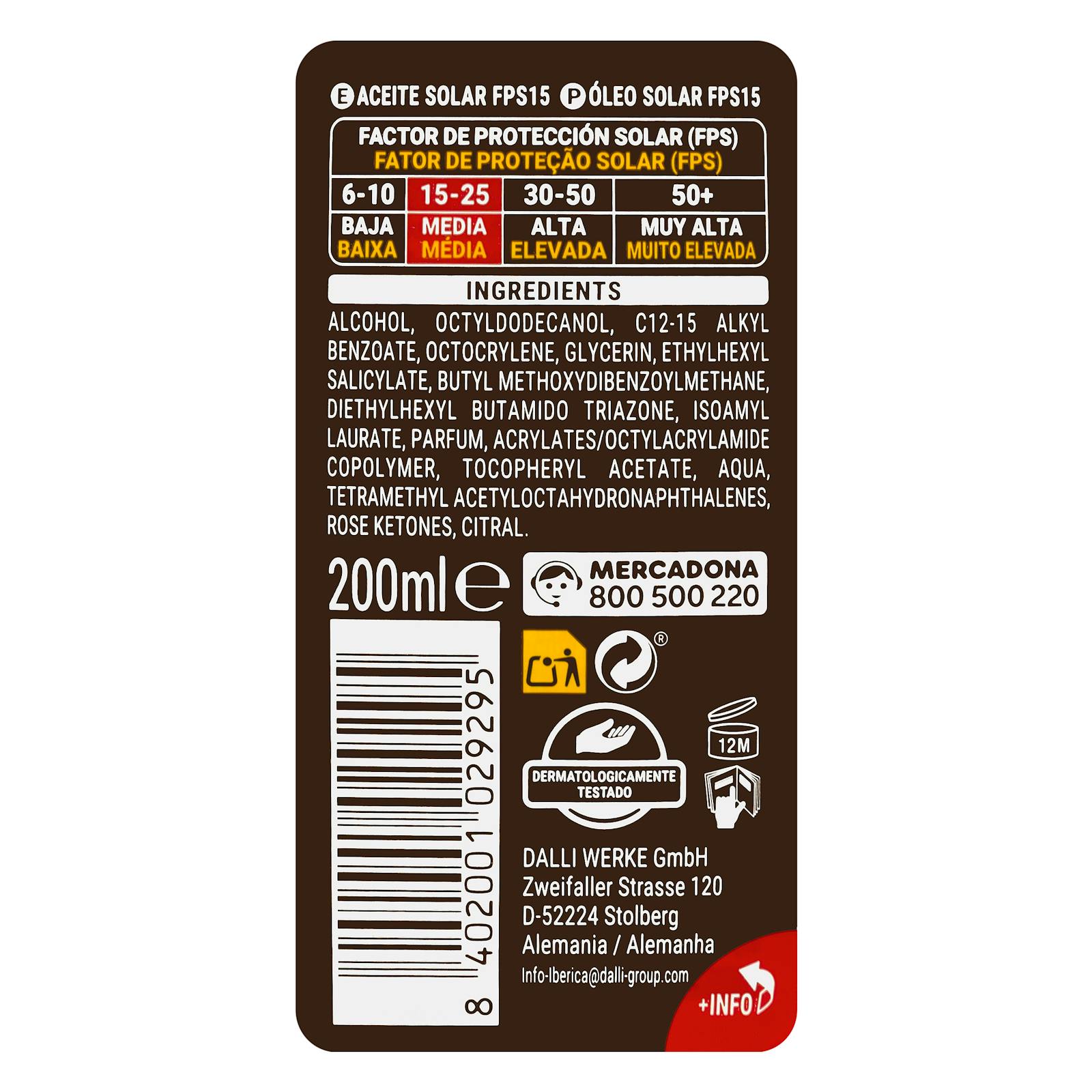 Huile solaire protectrice bronzante intense Deliplus SPF 15