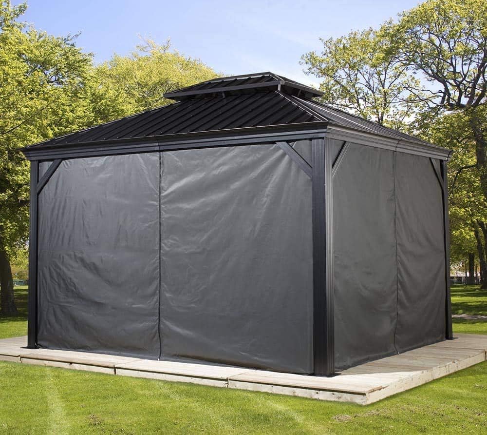 Sojag Vorhänge inkl. Clips für Pavillon Mykonos & Messina 12x16 | Grau | 240g/m² Polyester | Mit Reißverschlusstür | Komplett-Set für alle Seiten | Wetterfest & leicht zu montieren