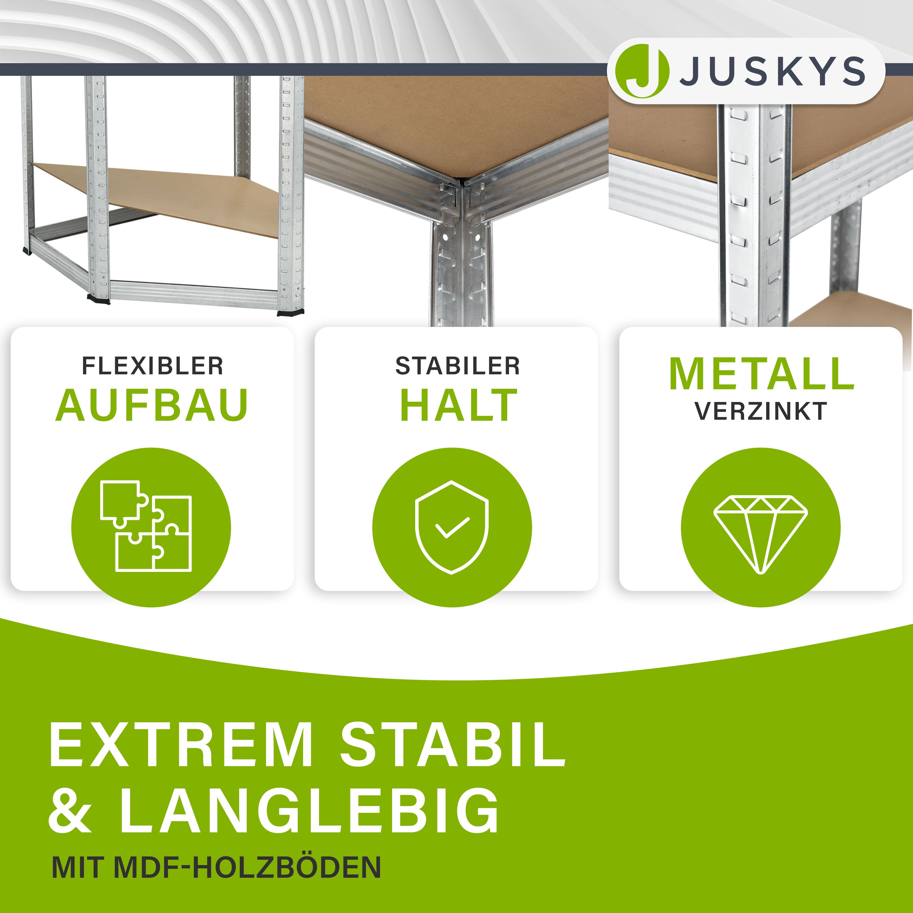 Juskys Lageregal Corner Easy 160 x 75 x 40-75 cm | 320 kg | 4 Böden | Schwerlastregal Metall