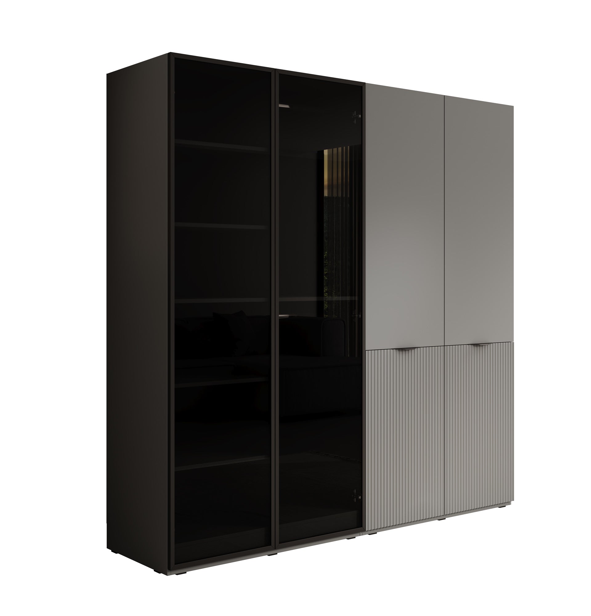 Shelton - Kledingkast 4-deurs van glas - Grijs - 202x51x200 cm