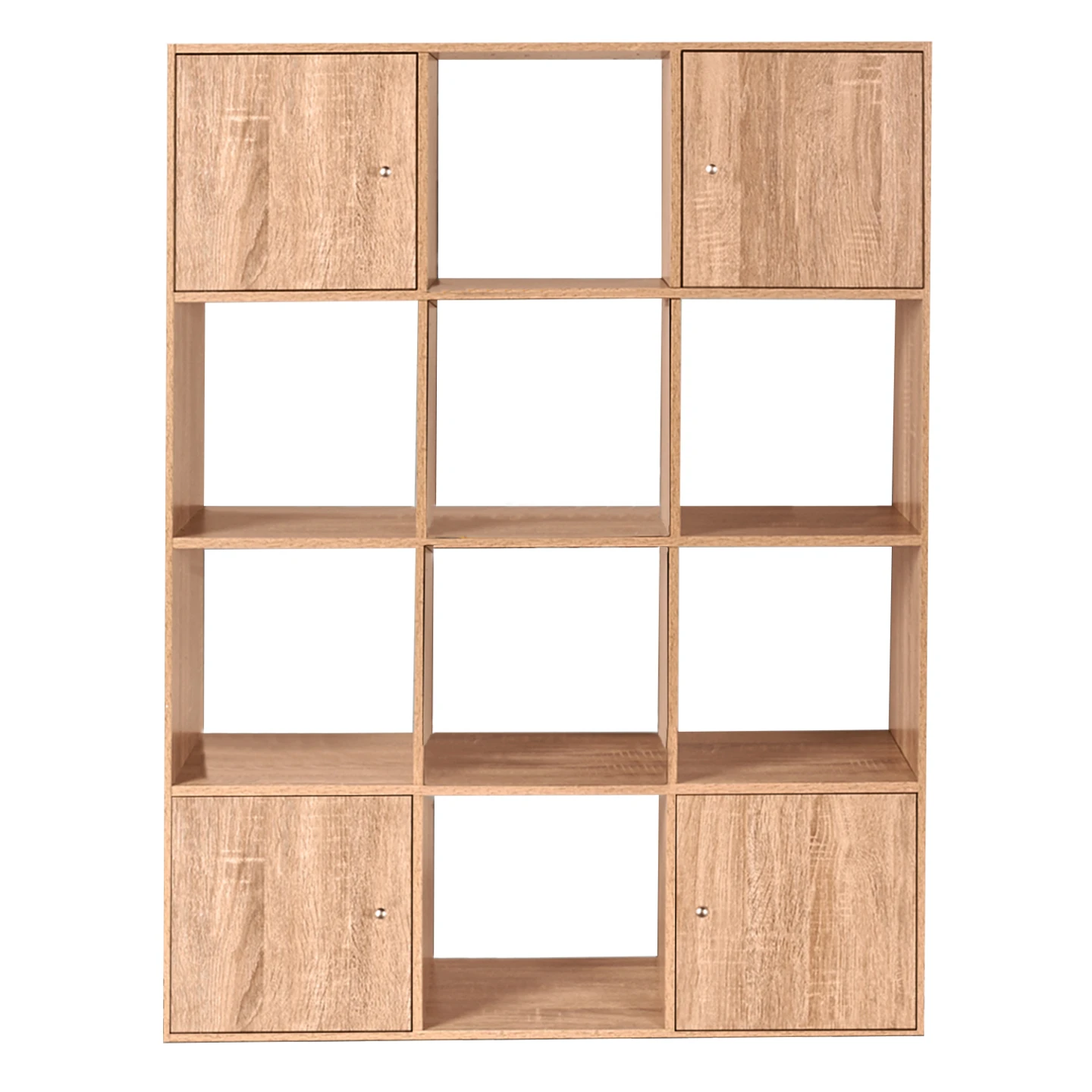 Meuble de rangement cube RUDY 12 cases bois façon hêtre avec portes