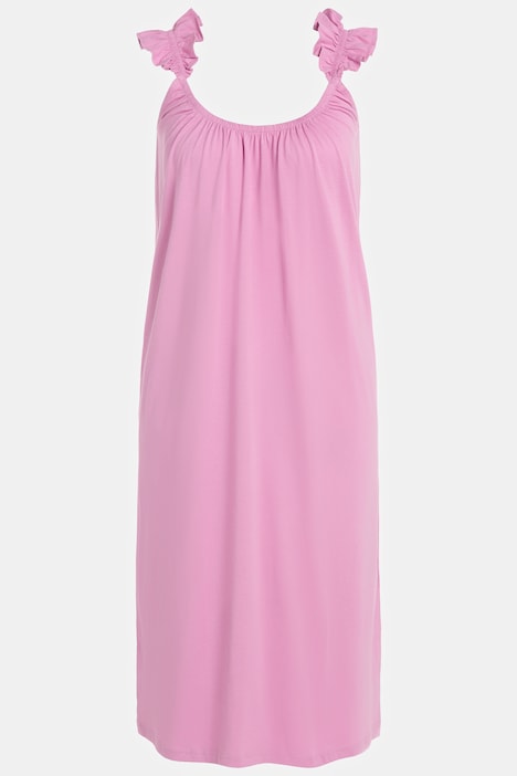 Midikleid, A-Linie, Rüschenträger, Rundhals, ärmellos