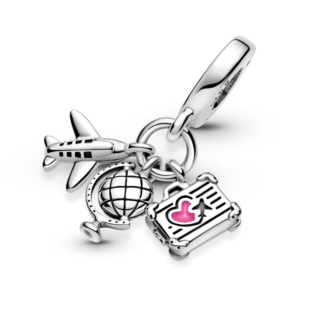 Pandora Moments Flugzeug, Globus und Koffer Charm-Anhänger