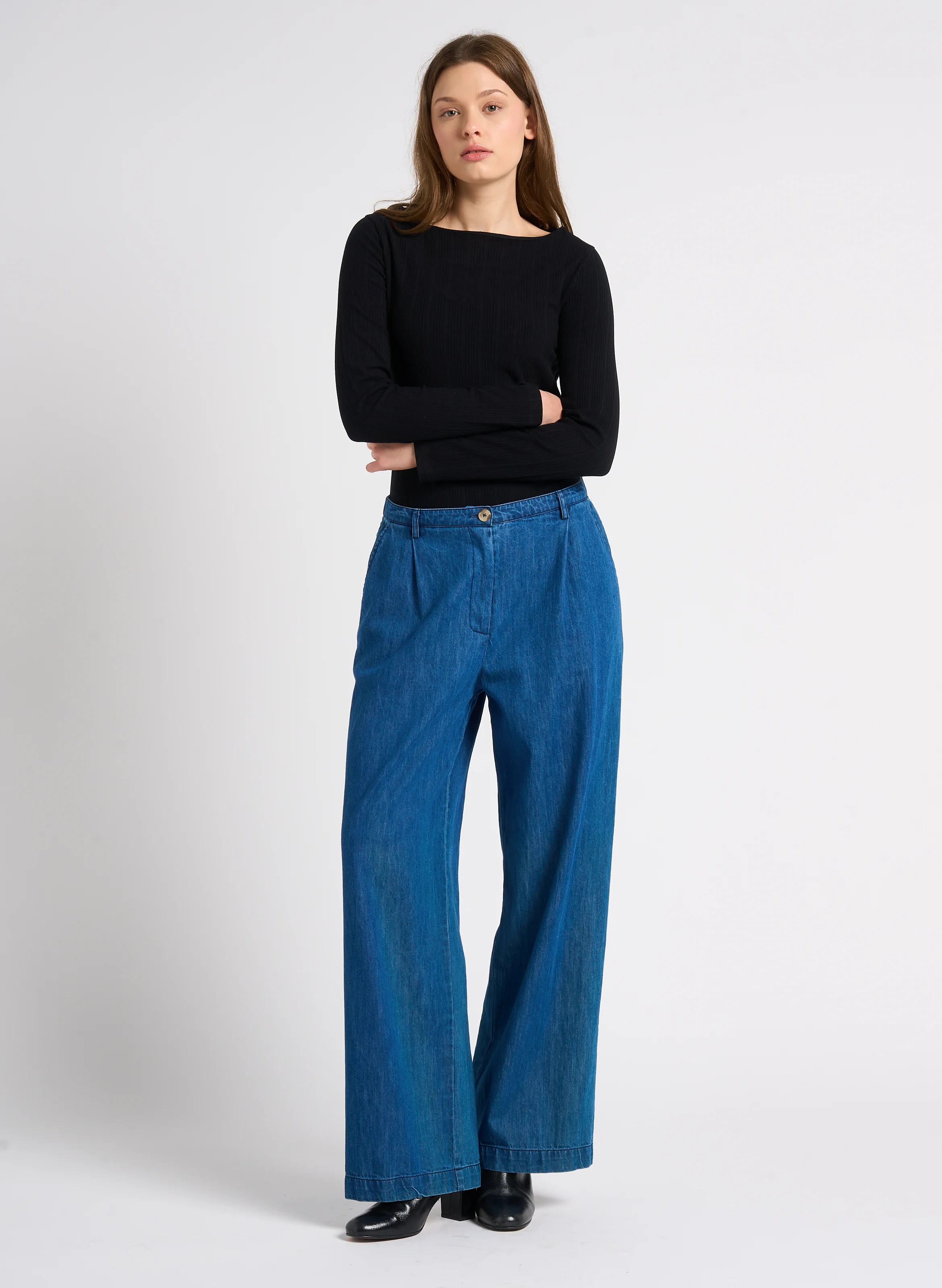 Pantalon large en coton | Bleu