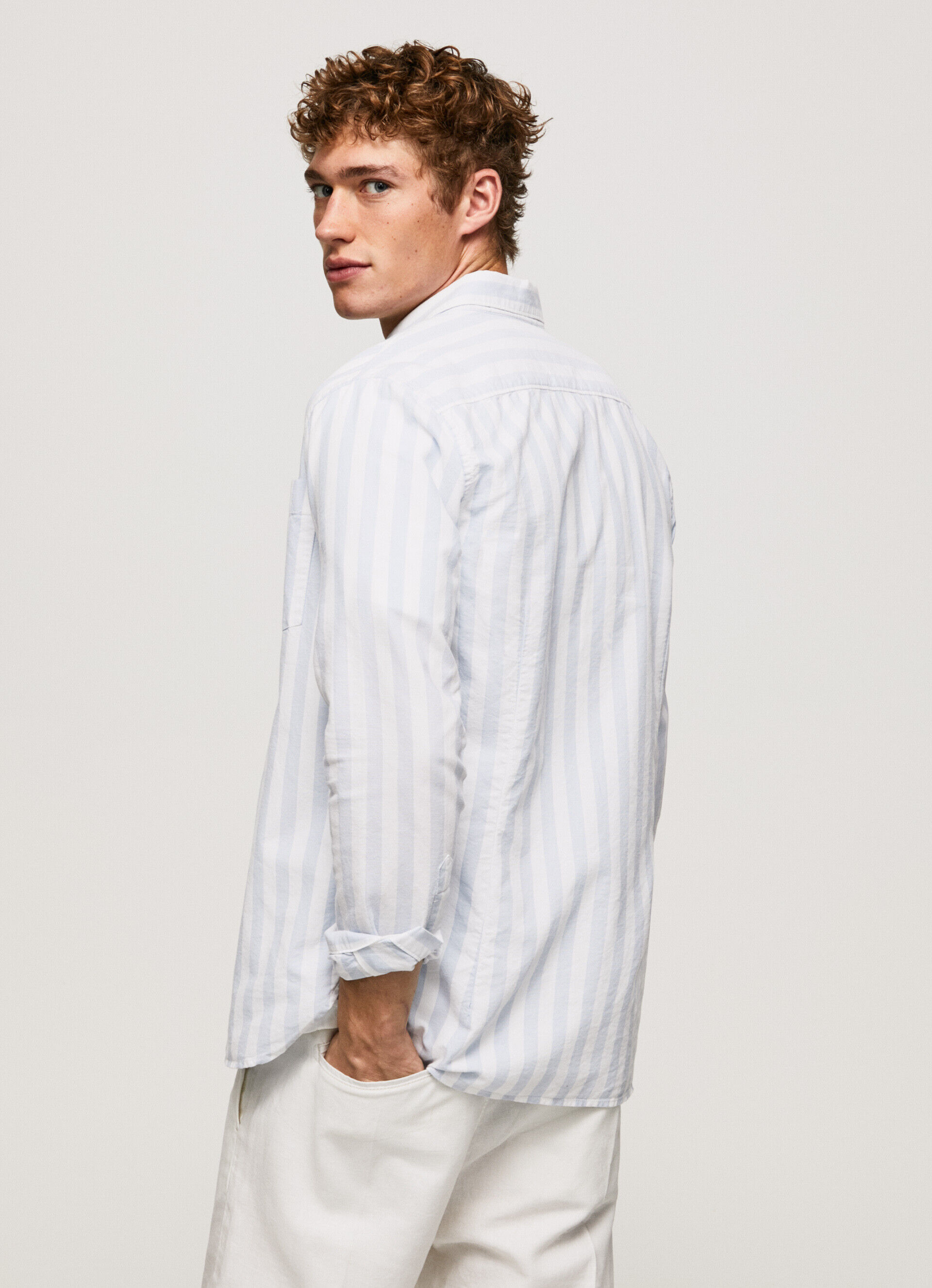 Camisa Oxford listrada LUCIUS SLIM - azul claro