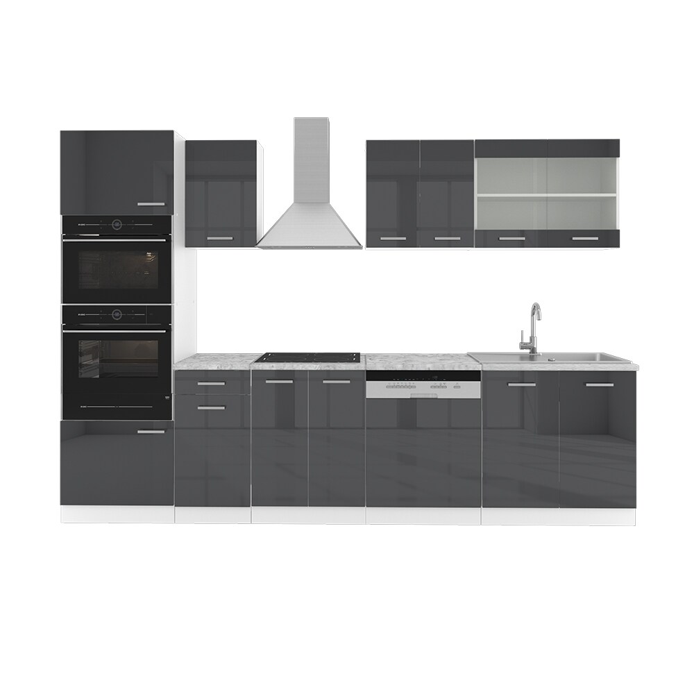 VICCO KÜCHE R-LINE 300CM KÜCHENZEILE KÜCHENBLOCK EINBAUKÜCHE ANTHRAZIT HOCHGLANZ