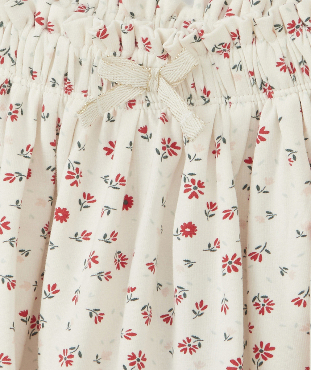 JUPE EN MAILLE FILLE ÉCRU ET IMPRIMÉE FLEURIE
