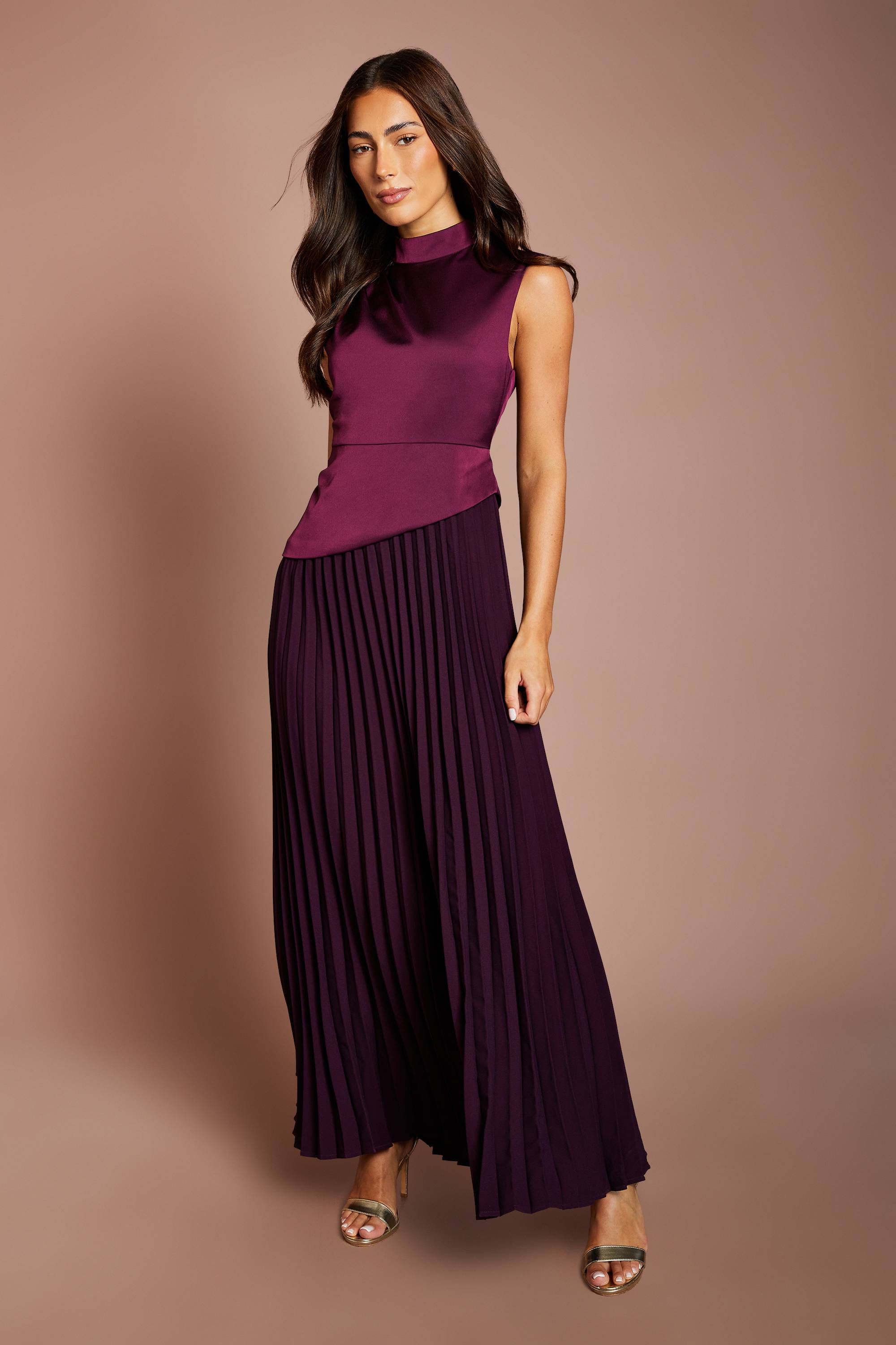 Coast Robe Longue Plissée À Col Montant Drapé Petite