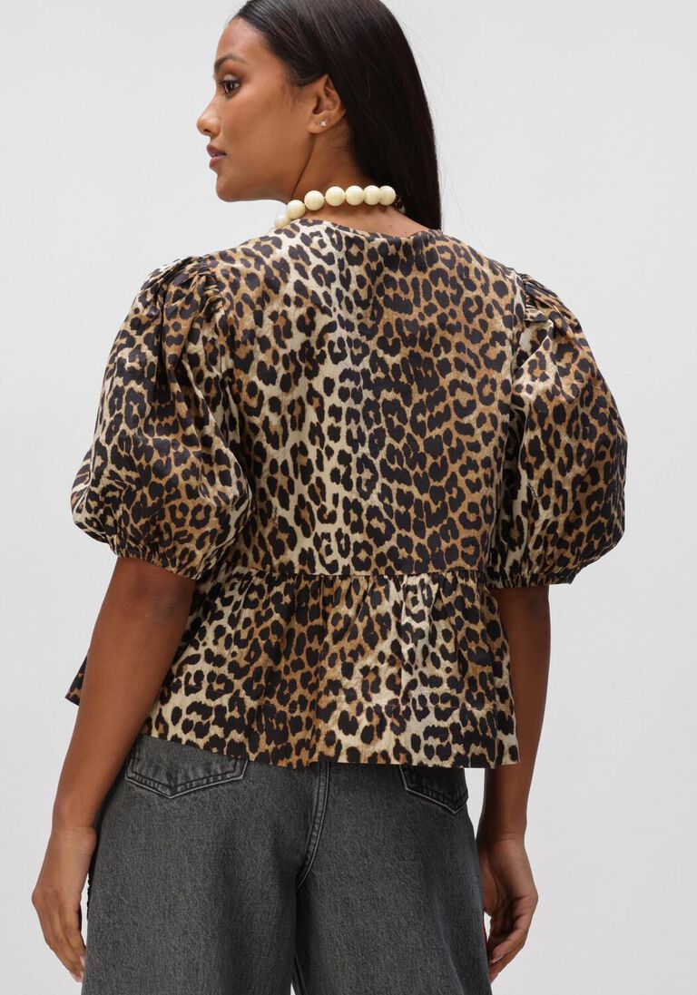 multi ganni blouses printed cotton poplin peplum blouse