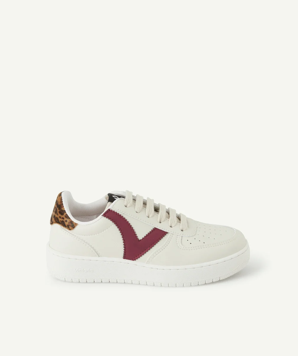 VICTORIABASKETS MADRID FILLE BLANC BORDEAUX ET MOTIF LÉOPARD