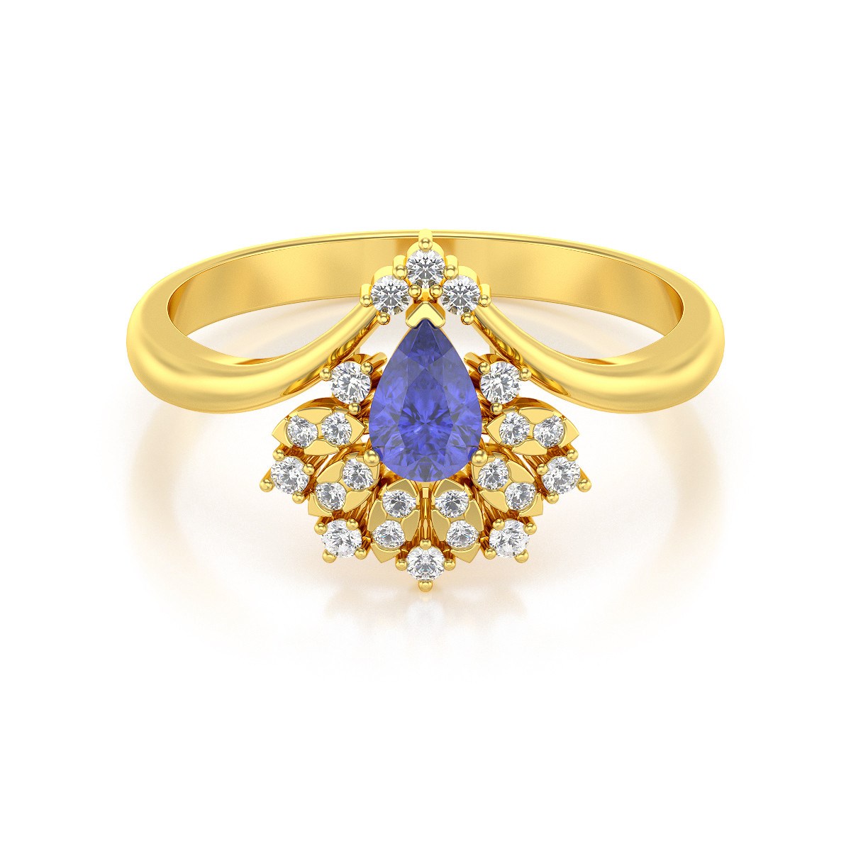 Bague ADEN Or 585 Jaune Tanzanite et diamants 3.6grs