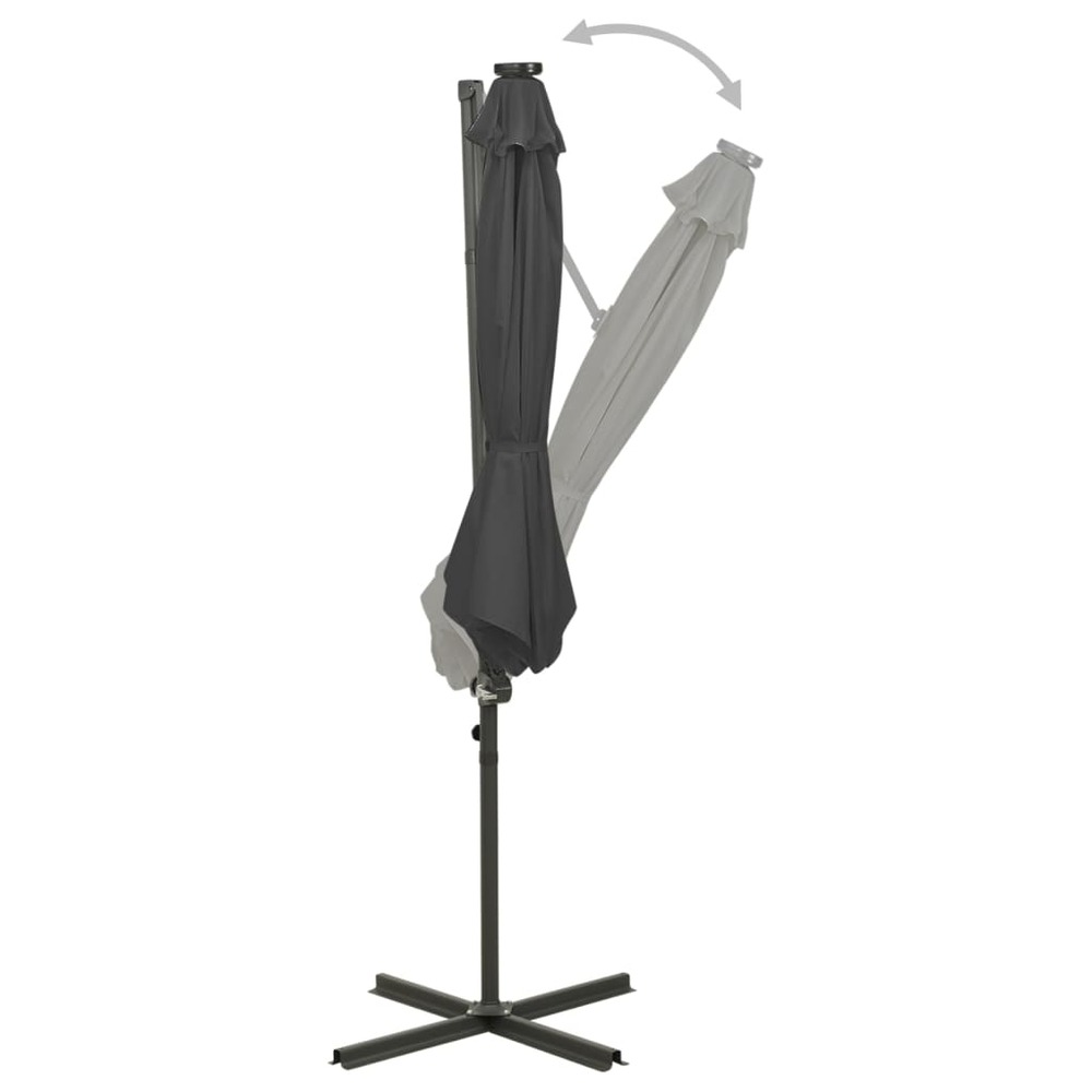 Parasol meuble de jardin déporté avec mât et lumières led anthracite 300 cm