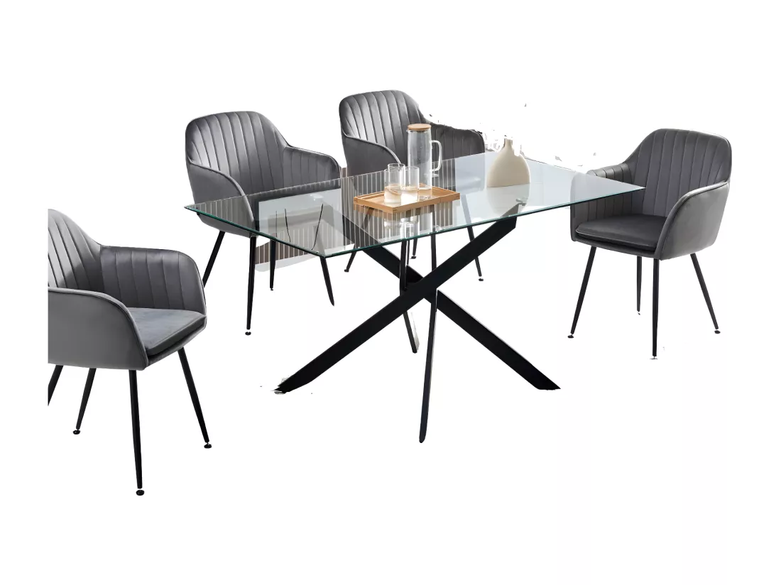 Table repas jessica xxl verre 180x90 cm 6 à 8 couverts
