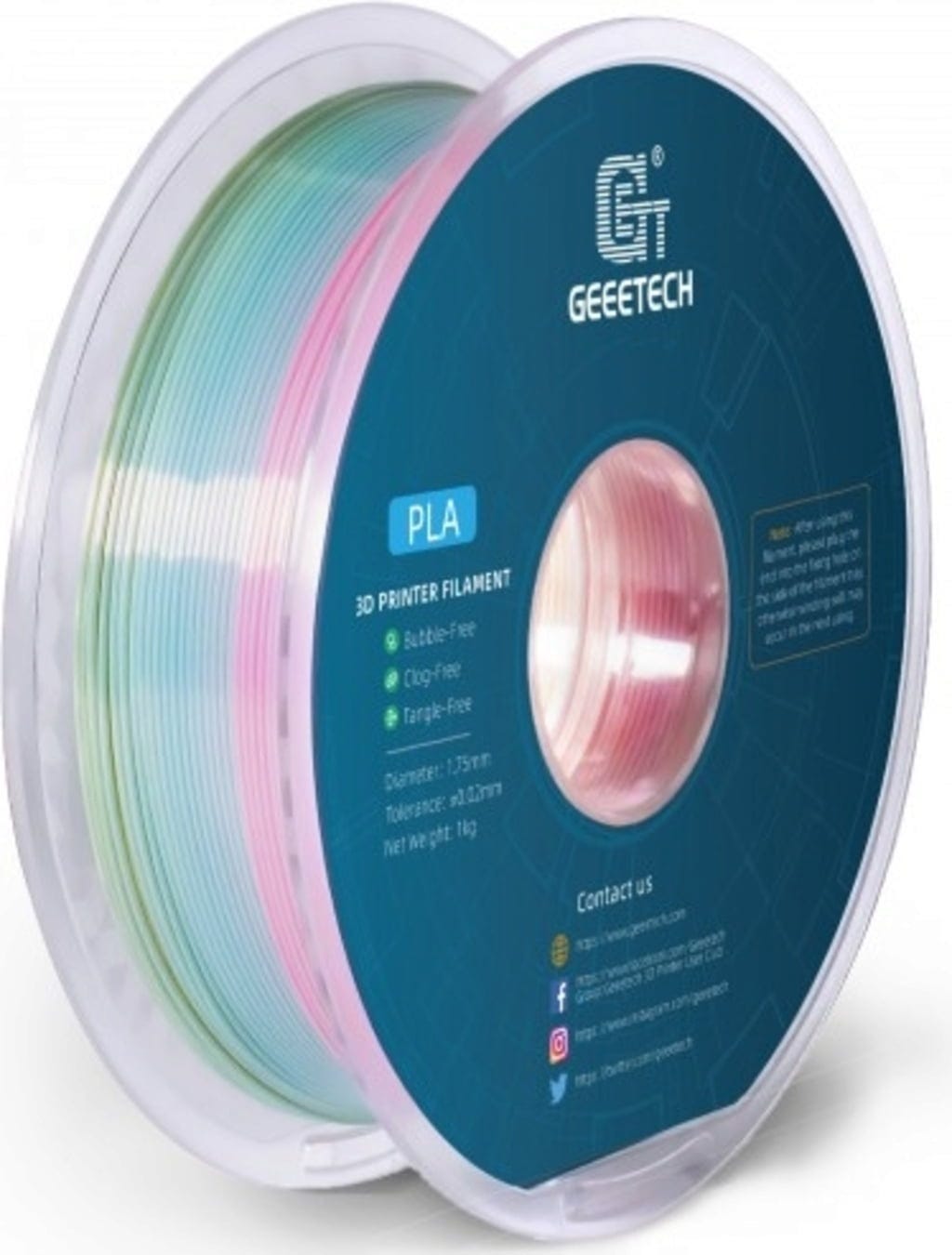 GEEETECH  PLA Silk Rainbow Light Color, 1,75 mm / 1000 g    Zarte Regenbogenfarbe