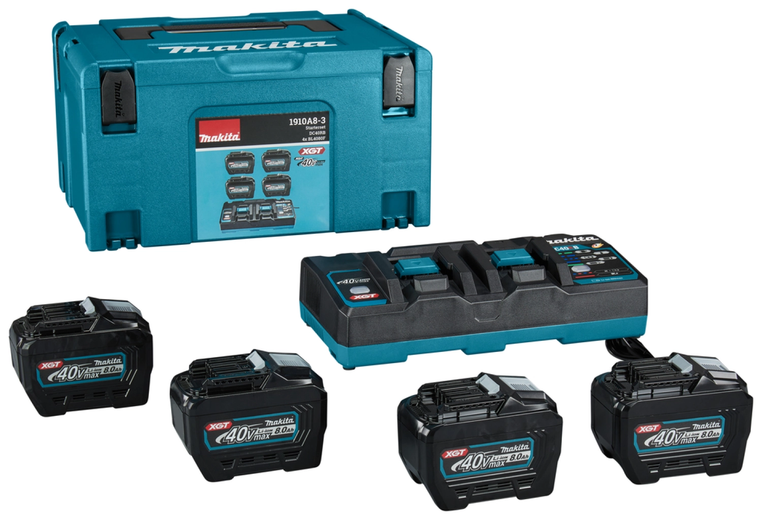Makita 1910A8-3 40V XGT Li-ion accu starterset (4x 8.0Ah)   duolader in Mbox