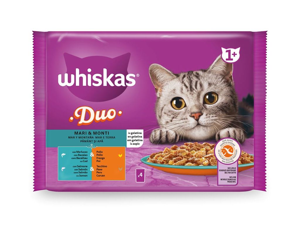 COMIDA HÚMIDA GATO WHISKAS DUO MAR E TERRA 4X85G