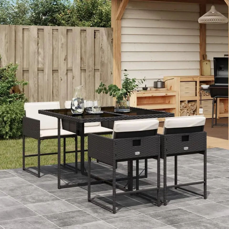 vidaXL - 4-zits Tuinset wit kussens - Zwart - Poly rattan en staal - 110x106 cm