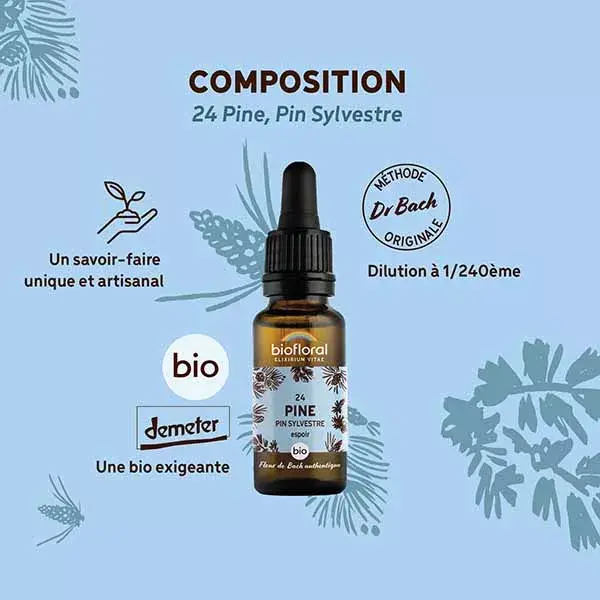 Florais de Bach Biofloral 24 Pinheiro (Pinheiro-silvestre) em gotas, Orgânico Demeter, 20 ml