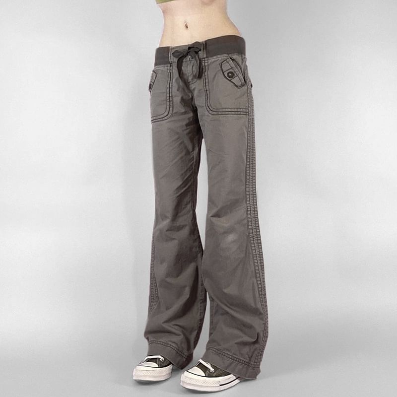 Puffie - Lage taille, rechte jeans met trekkoord en wijde pijpen