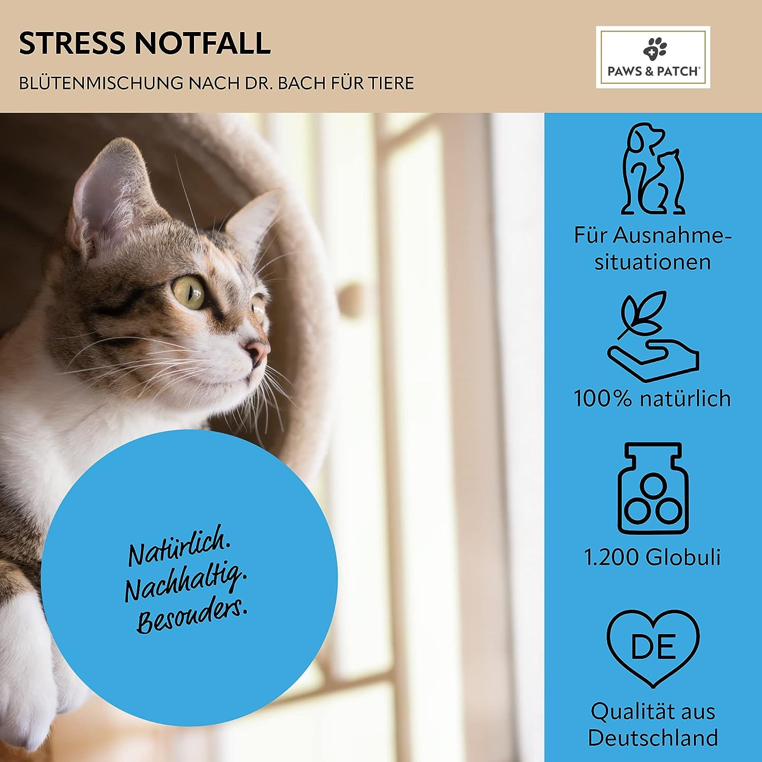 PAWS&PATCH Blütenmischung nach Dr. Bach STRESS NOTFALL für Hunde und Katzen