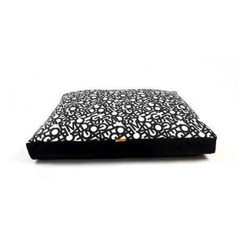 Cama para cachorro com alfabeto, colchão antiácaros, preta