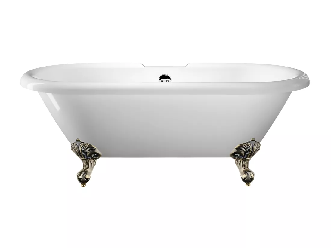 Baignoire ancienne rétro sur pieds CHELSEA Blanche 170 cm Pieds d'Aigle Bronze jaune vieilli