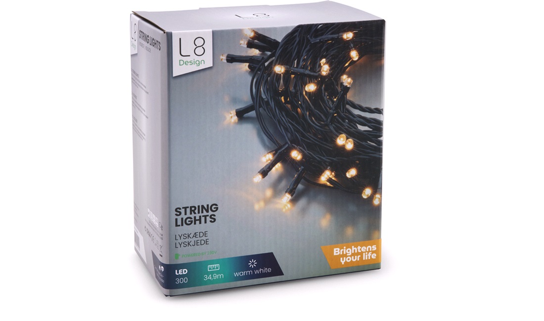 Lyskæde 300 LED, 30m med 220V, ude/inde