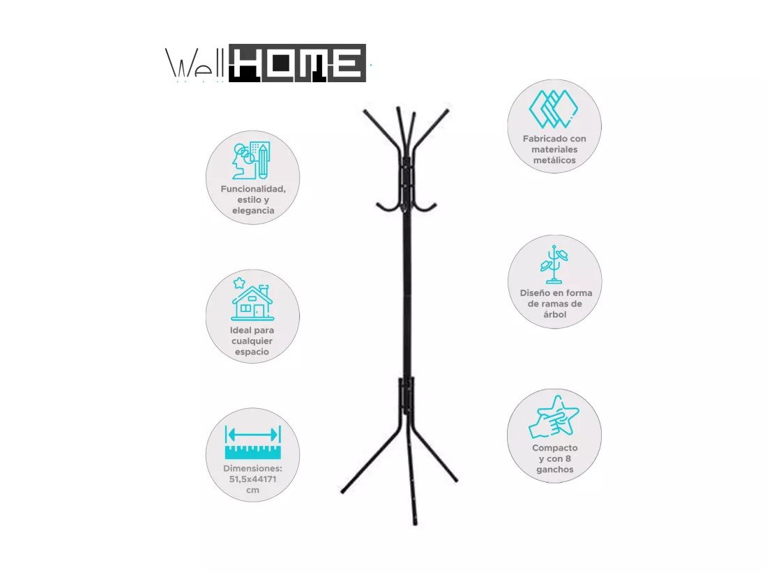 WELL HOME - Porte-manteau arbre en métal avec 8 cintres