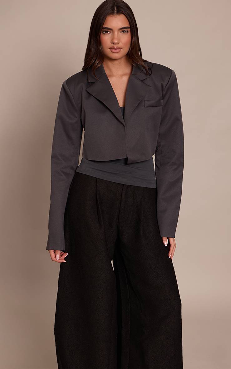 Charbon Blazer Court Ajusté