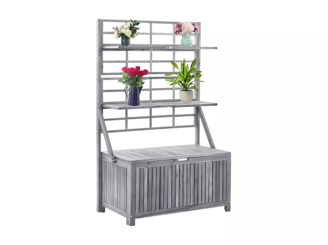 Boîte de rangement avec treillis Gris 99x55x160cm Acacia solide