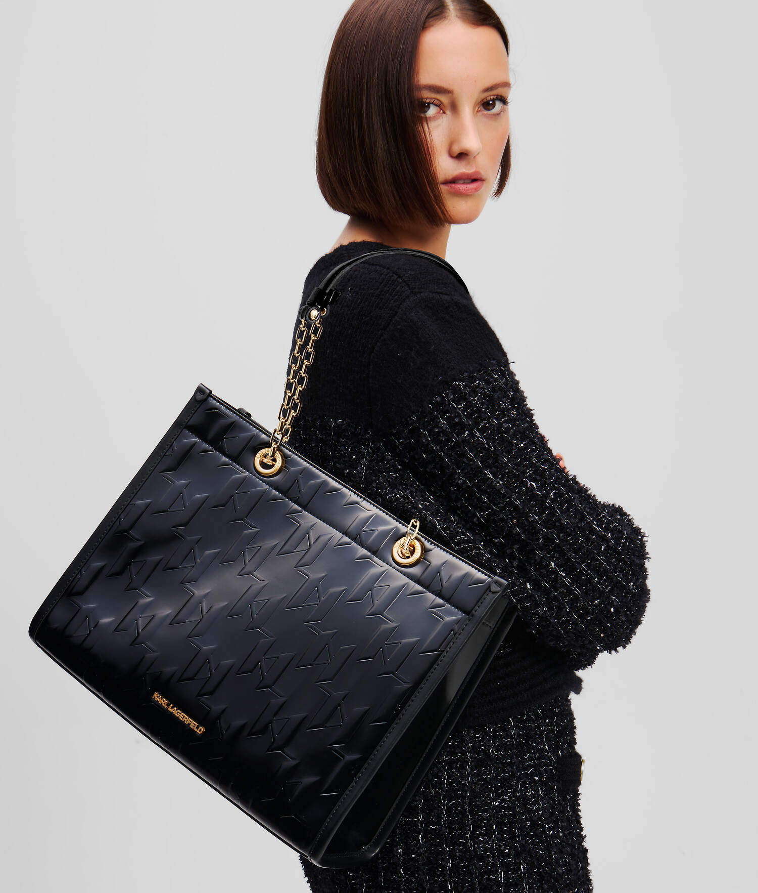 CABAS MEDIUM BRILLANT K/SKUARE - Noir