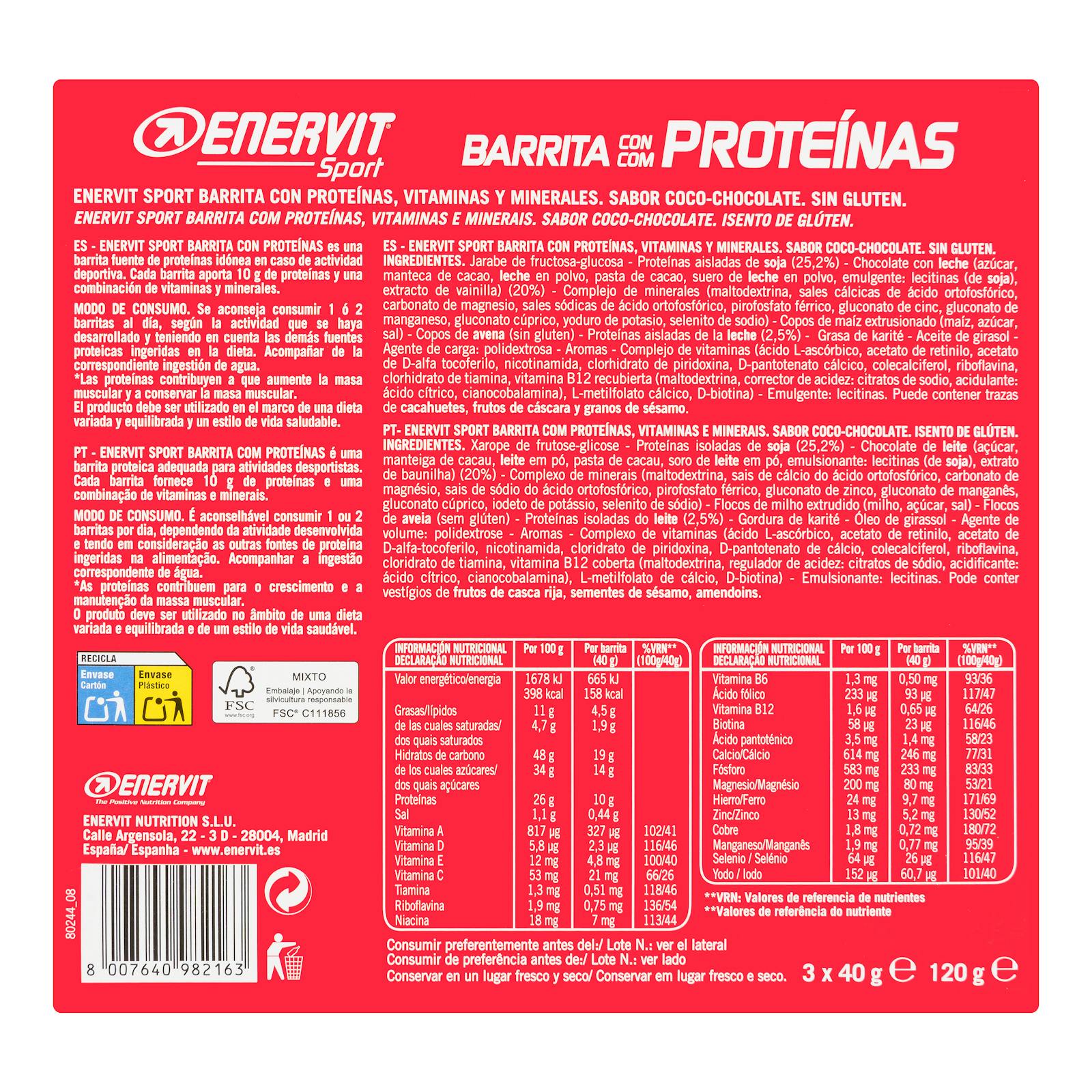 Barres protéinées Enervit Sport au goût de noix de coco et de chocolat