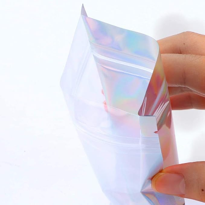 (100er Set) 16x24cm Holographische Druckverschluss Zip Beutel Wiederverschliessbare Aufbewahrungs Tüten - Irisierend