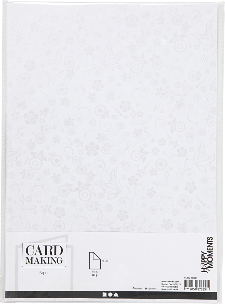 Papir - A4 - 210X297 MM - 80 G - Hvid - 20 Ark