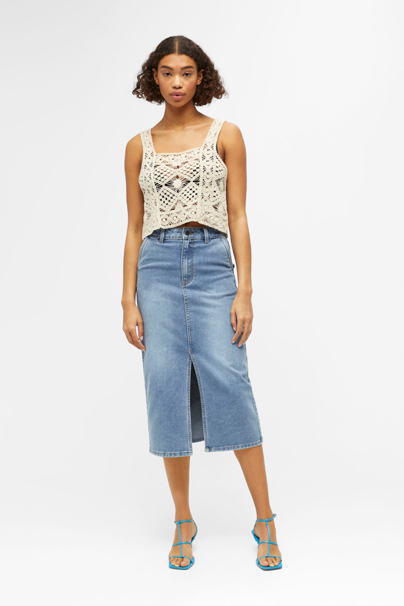 Saia midi jeans - Azul